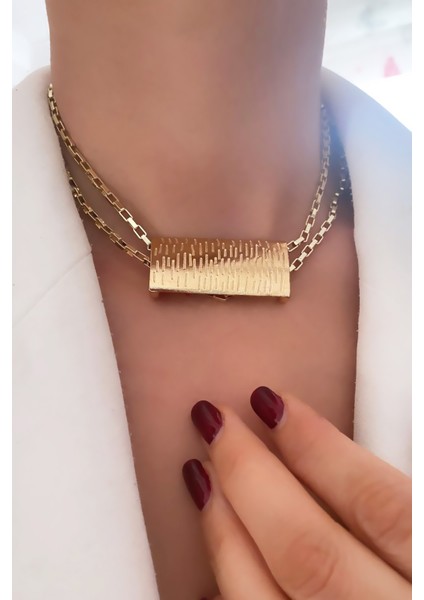 Çift Sıralı Ince Geometrik Zincir Kolye