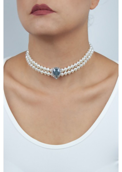 Kristal Taşlı Inci Choker Kolye
