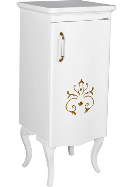 Antik 115 cm Boy Dolabı Desenli Beyaz - Beyaz