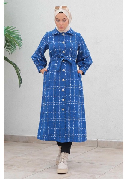 Düğmeli Kaşe Kaban Mavi 19600 fırsatları