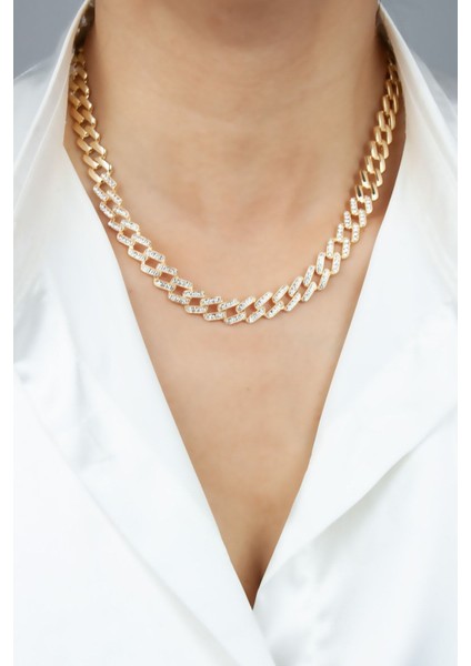 Zirkon Taşlı Cuban Kolye