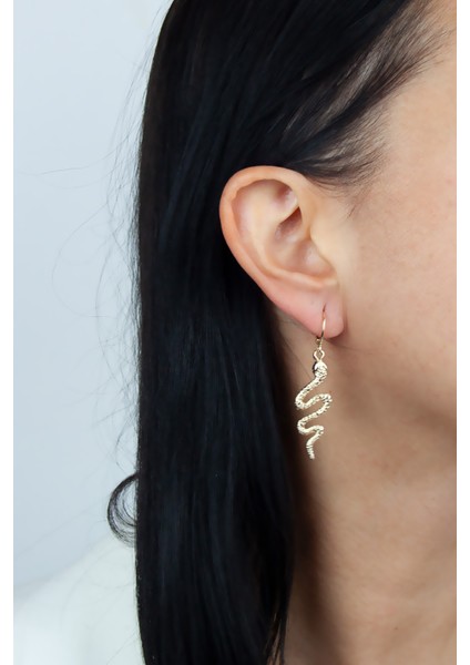 Yılan Figür Gold Renk Sallantı Küpe