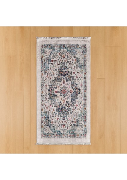 Soft Vintage Desenli Halı - Gri - 80X150 cm