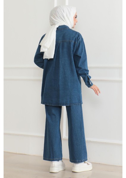 Düğmeli Taş Detaylı Kot Takım Açık Kot 19285 fırsatları