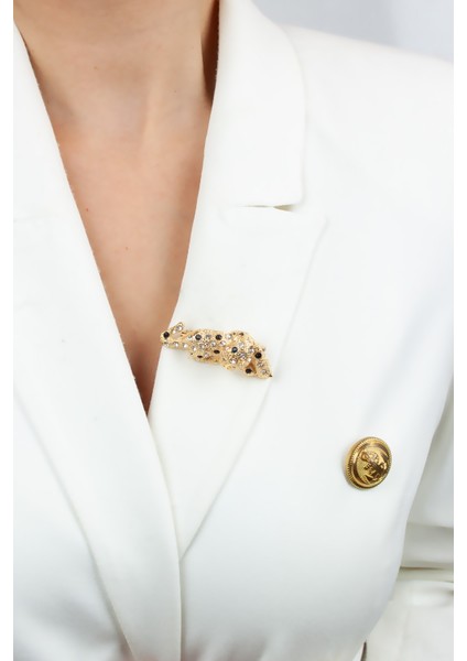 Bronz Renk Leopar Broş