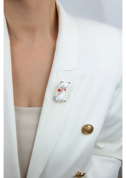 Kedi Figür Yaka Broşu