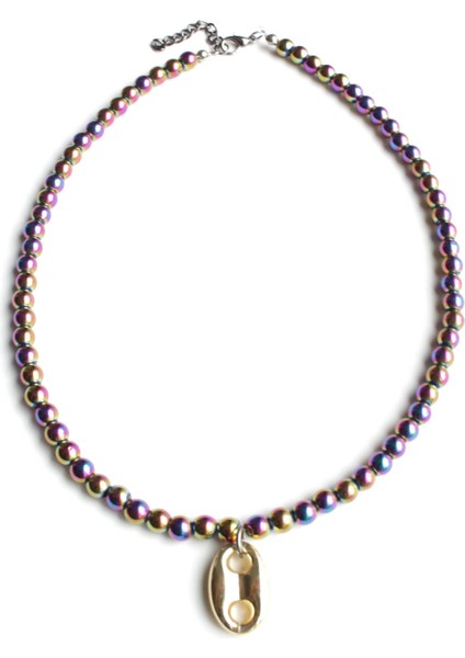 Yanar Döner Renkli Boncuk Kolye Gold Uçlu