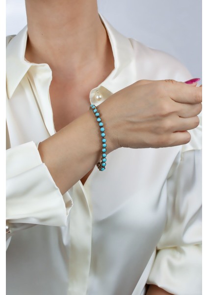 Turkuaz Doğal Taşlı Bronz Bileklik