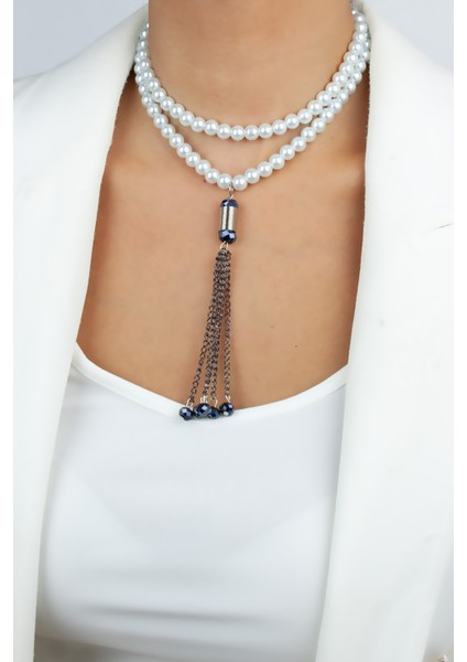 Cam Inci Metal Püskül Detay Kolye