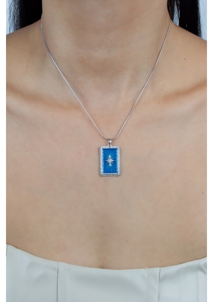 Kutup Yıldızı Figür Mine Detaylı Gümüş Renk Çelik Kolye modelleri