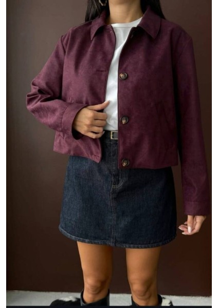 Yakalı Model Suni Süet Astarlı Kısa Cep Detaylı Ceket