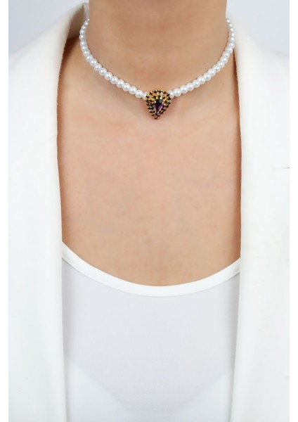 Cam Inci Damla Form Kristal Taşlı Kolye