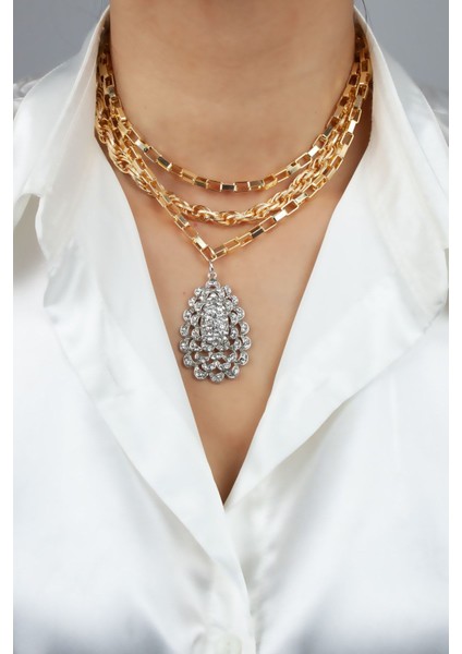 Kontras Renk Üç Sıralı Şık Kolye