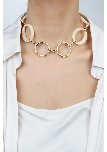 Kemik Görünümlü Büyük Halka Choker Kolye