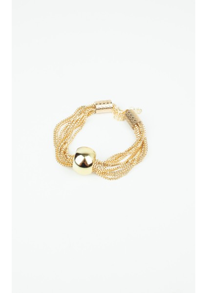 Çoklu Zincir Büyük Gold Küre Detay Bileklik