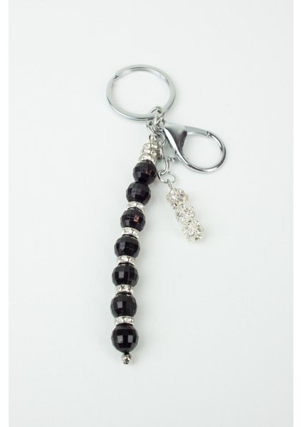 Taşlı Siyah Anahtarlık Çanta Süsü