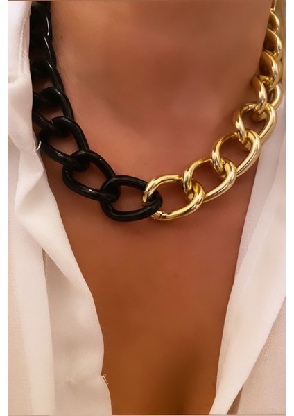 Gold Siyah Renk Kalın Zincir Kolye