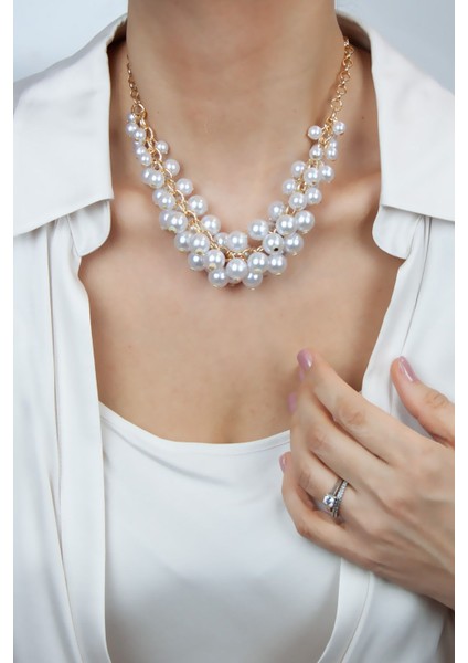 Gold Renk Inci Salkım Kolye