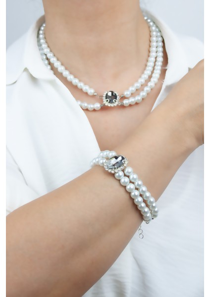 Kristal Taşlı Cam Inci Kolye Bileklik Set