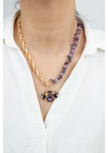 Ametis Doğal Taş Arı Uçlu Kolye