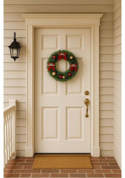 Yılbaşı Kapı Süsü Merry Christmas Çelenk 30 cm Kırmızı Kurdeleli Noel Dekoru modelleri