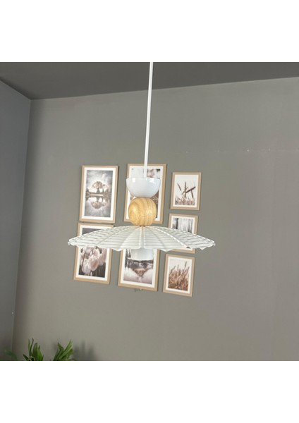 Moriva Beyaz Metal Avize Ahşap Şapka Başlık Tekli Rustik Cafe Modern Sarkıt Aydınlatma indirimleri