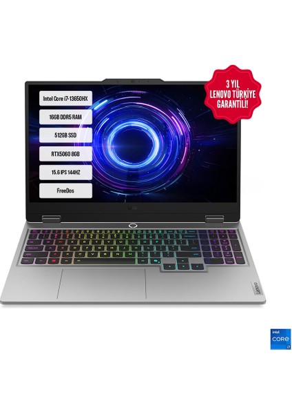 Loq 15IRX10 83JE00ETTR-03 I7-13650HX 16GB Ddr5 512GB SSD RTX5060-8GB 15.6" IPS 144Hz Dos