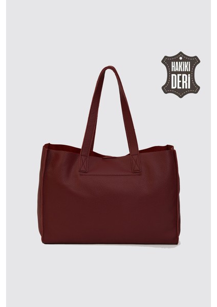 City Tote Hakiki Deri Omuz Çantası Bordo SMR9182 modelleri