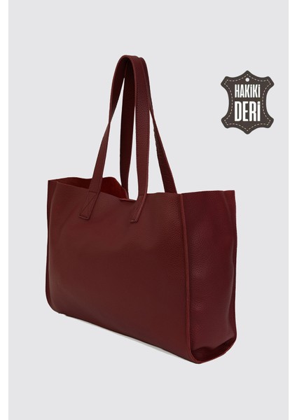 City Tote Hakiki Deri Omuz Çantası Bordo SMR9182 fırsatları