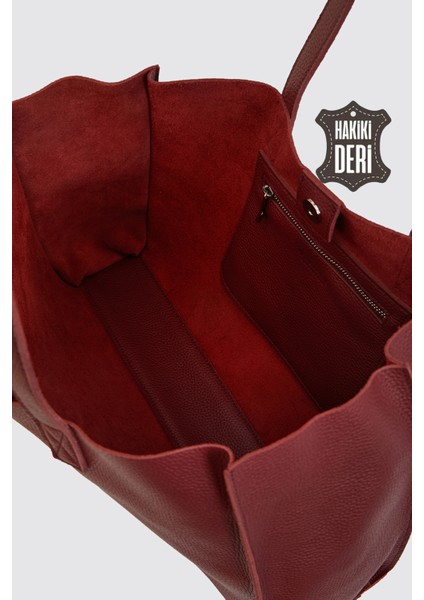 City Tote Hakiki Deri Omuz Çantası Bordo SMR9182 indirimleri