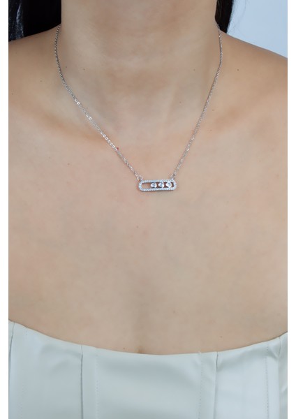 Zirkon Taşlı Gümüş Renk Çelik Kolye modelleri