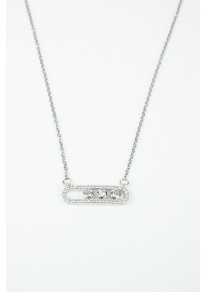 Zirkon Taşlı Gümüş Renk Çelik Kolye fırsatları