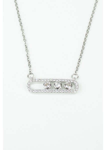 Zirkon Taşlı Gümüş Renk Çelik Kolye indirimleri