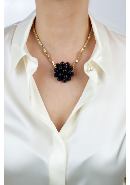 Siyah Uçlu Gold Kolye