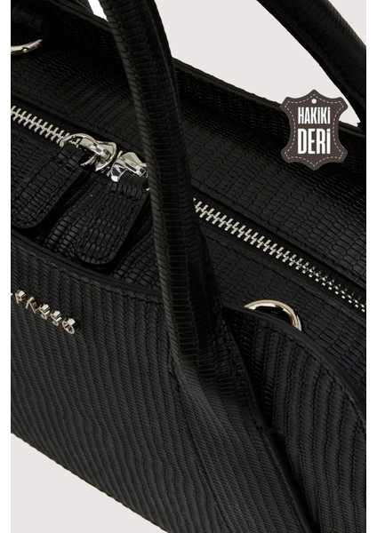 Hakiki Deri Kadın Omuz Çantası Siyah SMR9419