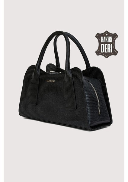 Hakiki Deri Kadın Omuz Çantası Siyah SMR9419