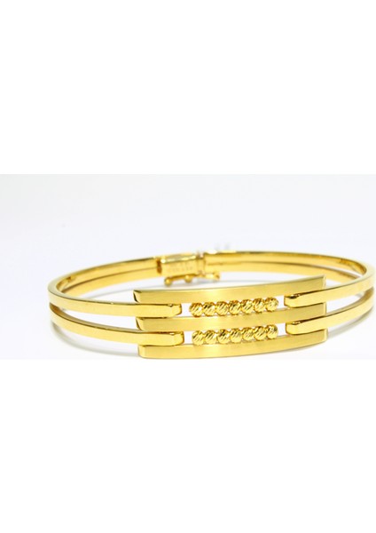 14 Ayar Altın 3 Sıralı Dorikalı Kaburga Kelepçe Bilezik 9.75 gr