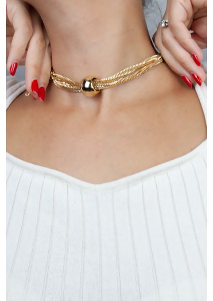 Çoklu Zincir Büyük Gold Küre Detay Kolye