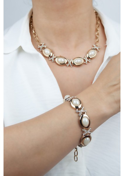 Zirkon Taşlı Bronz Set