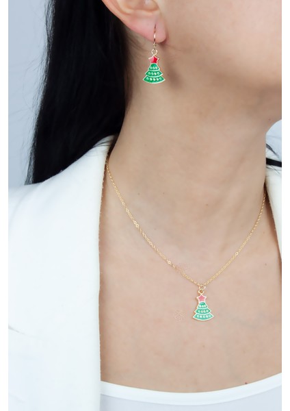 Çam Ağacı Yılbaşı Temalı Kolye Küpe Set