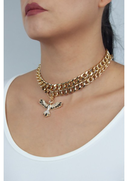 Çift Sıralı Anka Kuş Figürlü Kolye