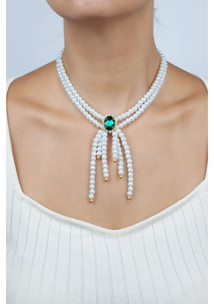 Yakut Taş Görünümlü Cam Inci Kolye