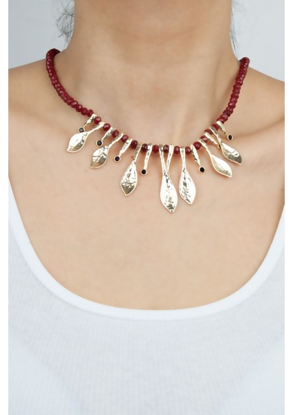 Bronz Detay Kristal Gerdanlık