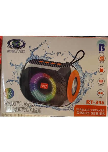 RT-346 Led'li Şarjlı USB Bluetooth Tf Kart Kablosuz Hoparlör Disco Serisi Ses Bombası