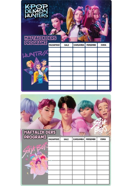 K-Pop Demon Hunters Saja Boys & Huntrix Haftalık Ders Programı Sticker Seti – 2 Adet 14X14 cm