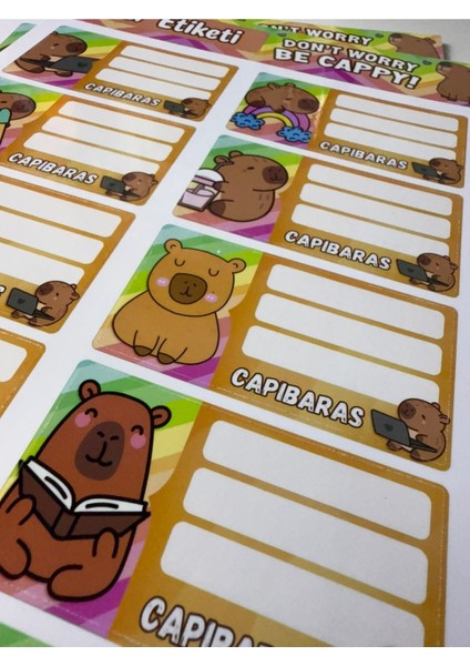 Capybara Defter Etiketi 20’li Set – Renkli ve Sevimli Okul Etiketleri (8x4 Cm, 2 Sayfa) modelleri