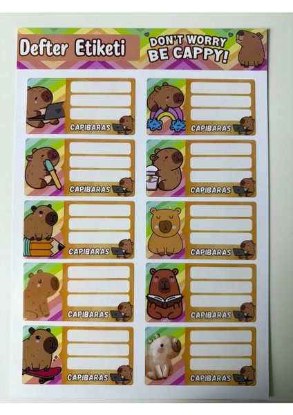 Capybara Defter Etiketi 20’li Set – Renkli ve Sevimli Okul Etiketleri (8x4 Cm, 2 Sayfa) fırsatları