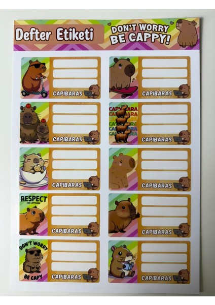 Capybara Defter Etiketi 20’li Set – Renkli ve Sevimli Okul Etiketleri (8x4 Cm, 2 Sayfa) indirimleri