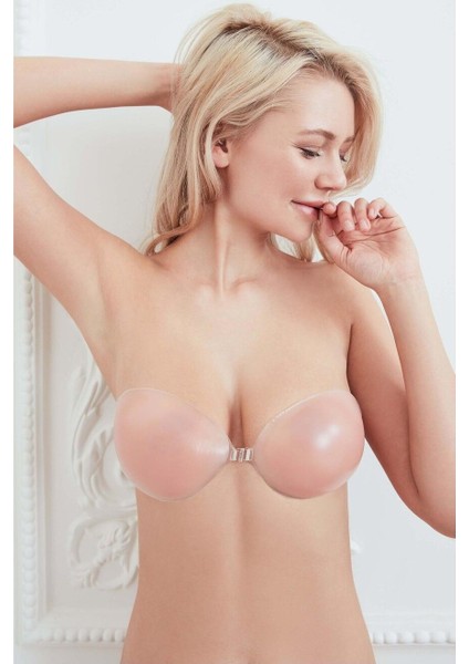 Göğüs Toparlayıcı Silikon Yapışkanlı Sütyen Kadın Askısız Sütyen Silikonlu Dolgusuz Sütyen