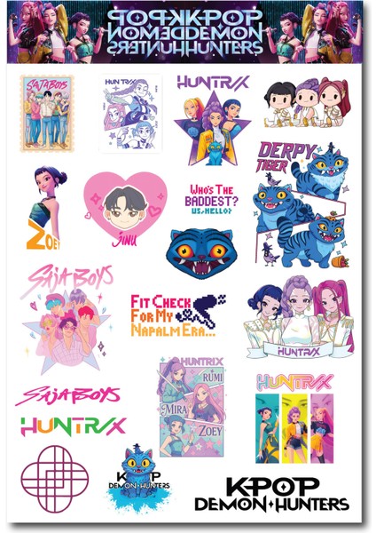 Kpop Hunters Sticker Seti – 19 Parça Anime Karakter Çıkartma | Defter, Laptop, fiyatları
